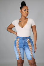 Load image into Gallery viewer, Keep Me Laced Denim Shorts
