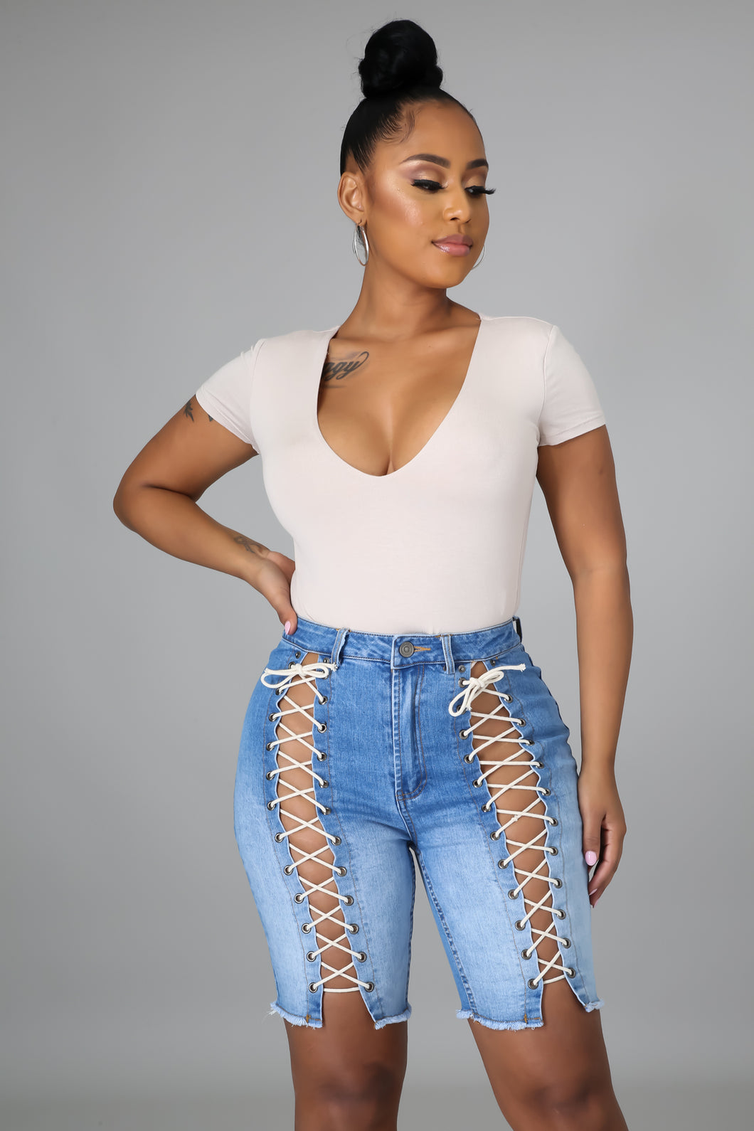 Keep Me Laced Denim Shorts